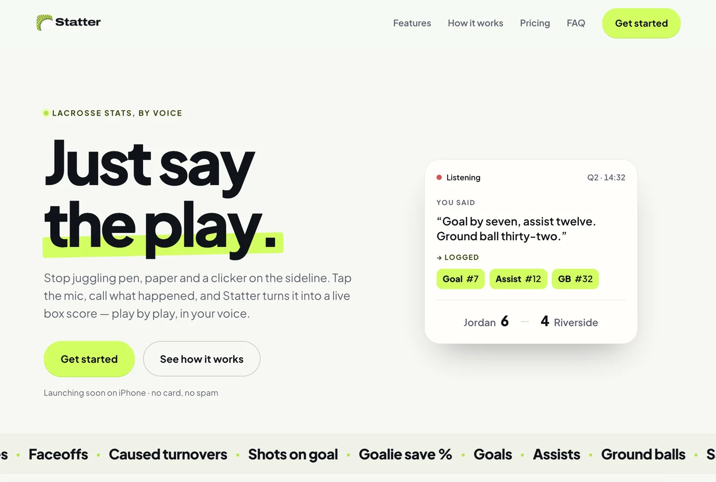 Statter marketing site — Just say the play